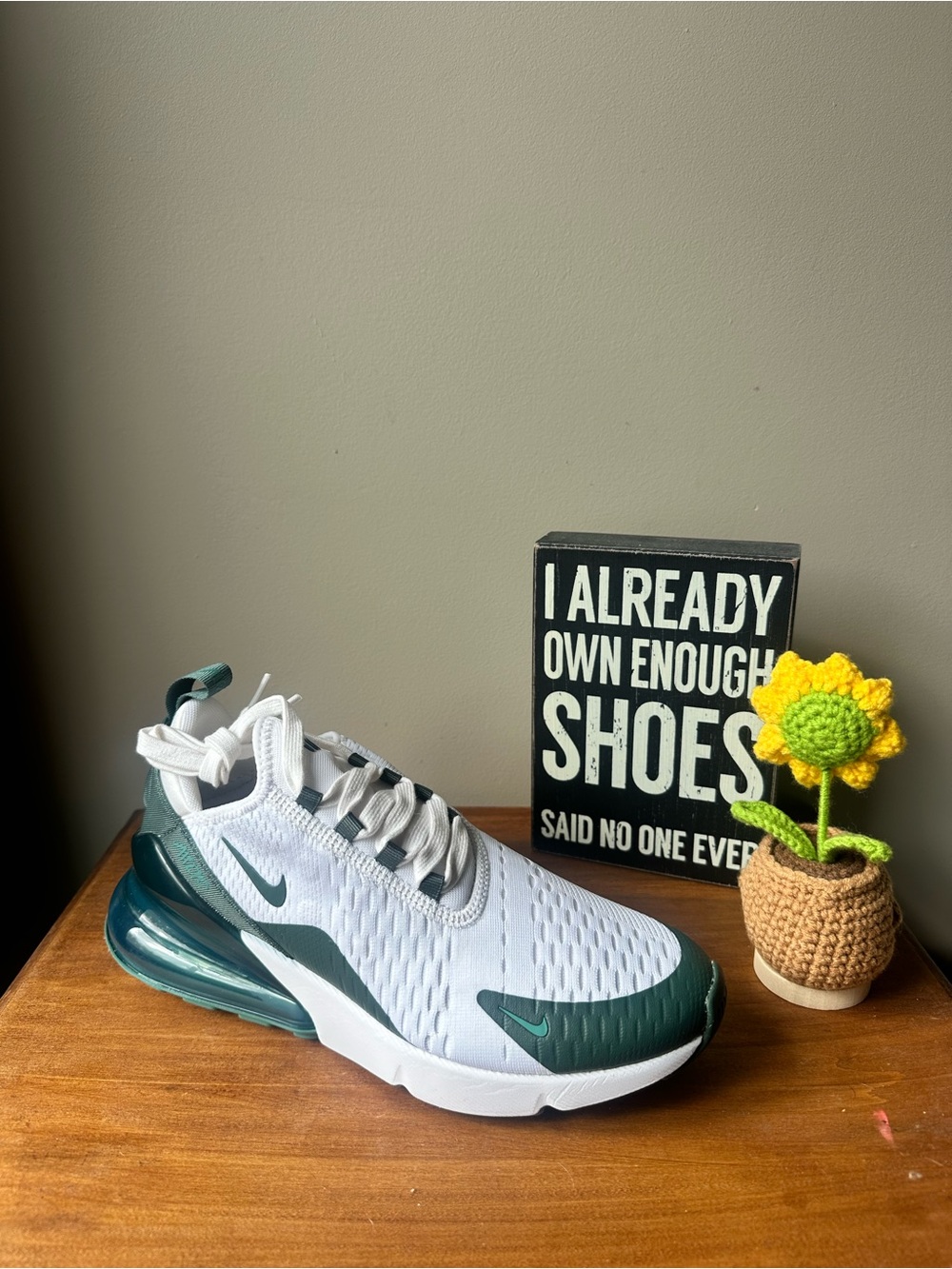 Nike Women’s Air Max 270 React White and Dark Green Sneaker